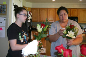 DIY Bridesmaid Flowers Putting together bouquets.