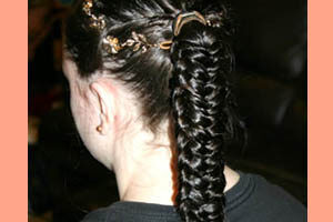 Homeschool Play -Hair and Dress Rehearsal- challenge to make her brown hair black and braid