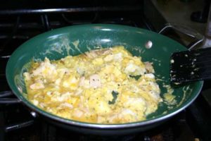 Turkey, Red Onion, Basil and Goat Cheese Scrambled Eggs