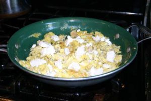 Turkey, Basil, Red Onion, and Goat Cheese Scrambled Eggs 