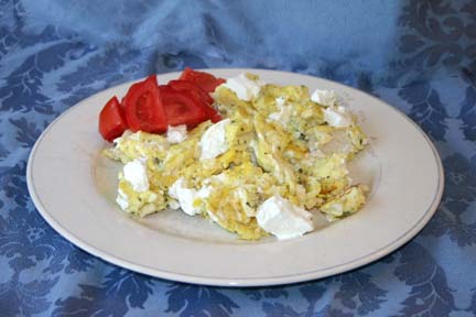 Turkey Red Onion and goat cheese scramble