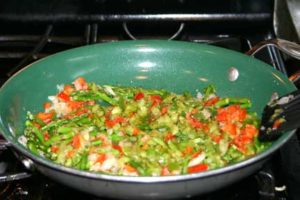 Asparagus, Peppers, and Potatoes gluten free breakfast- cook fresh vegetables