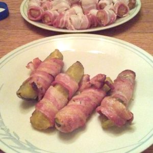 Bacon wrapped dill pickle spears air fried