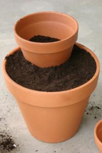 Hillside Fairy pot- Nest the medium pot in the dirt of the larger pot