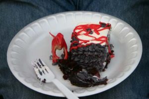 50th birthday joke- ketchup on chocolate cake