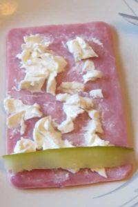 Cream Cheese Ham Rolls with a dill pickle great lunch or snack