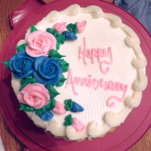 Wedding Anniversary Cake Tradition- our gluten free white cake with raspberry frosting