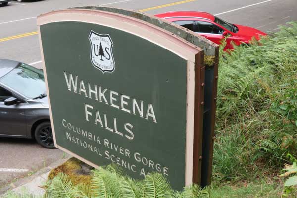 Wahkeena Falls is a smaller fall and there is parking there, a restroom and picnic area.