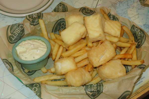 Gluten free fish and chips at Corbett's Fish House