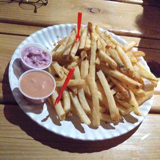 Frite and Scoop in Astoria, Oregon. Gluten free fries with hot honey drizzled and dipping sauces