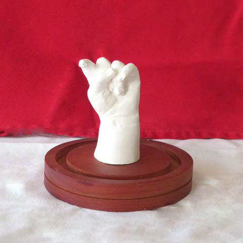 Baby hand mold, putting it under a dome helps protect from dust