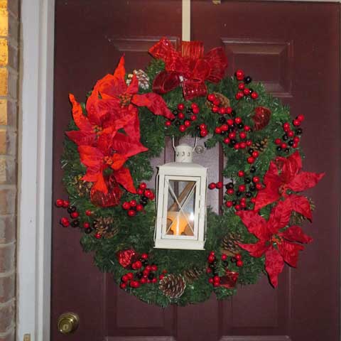 Christmas Lantern Wreath with timer candle